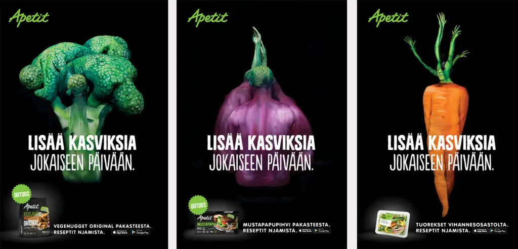 Apetit multi-body painting illusion campaign | Artist Riina Laine