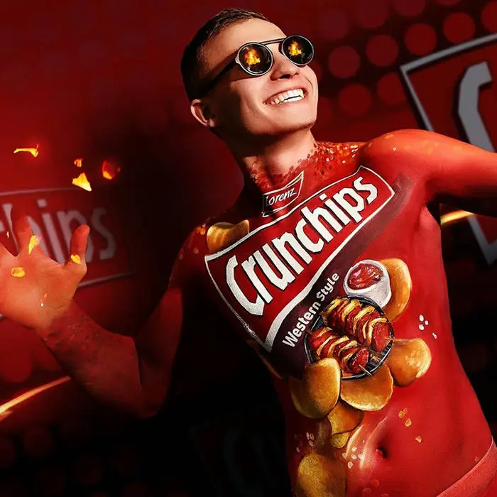 Logo body painting for a PR event | Artist: Riina Laine | Client: Crunchips